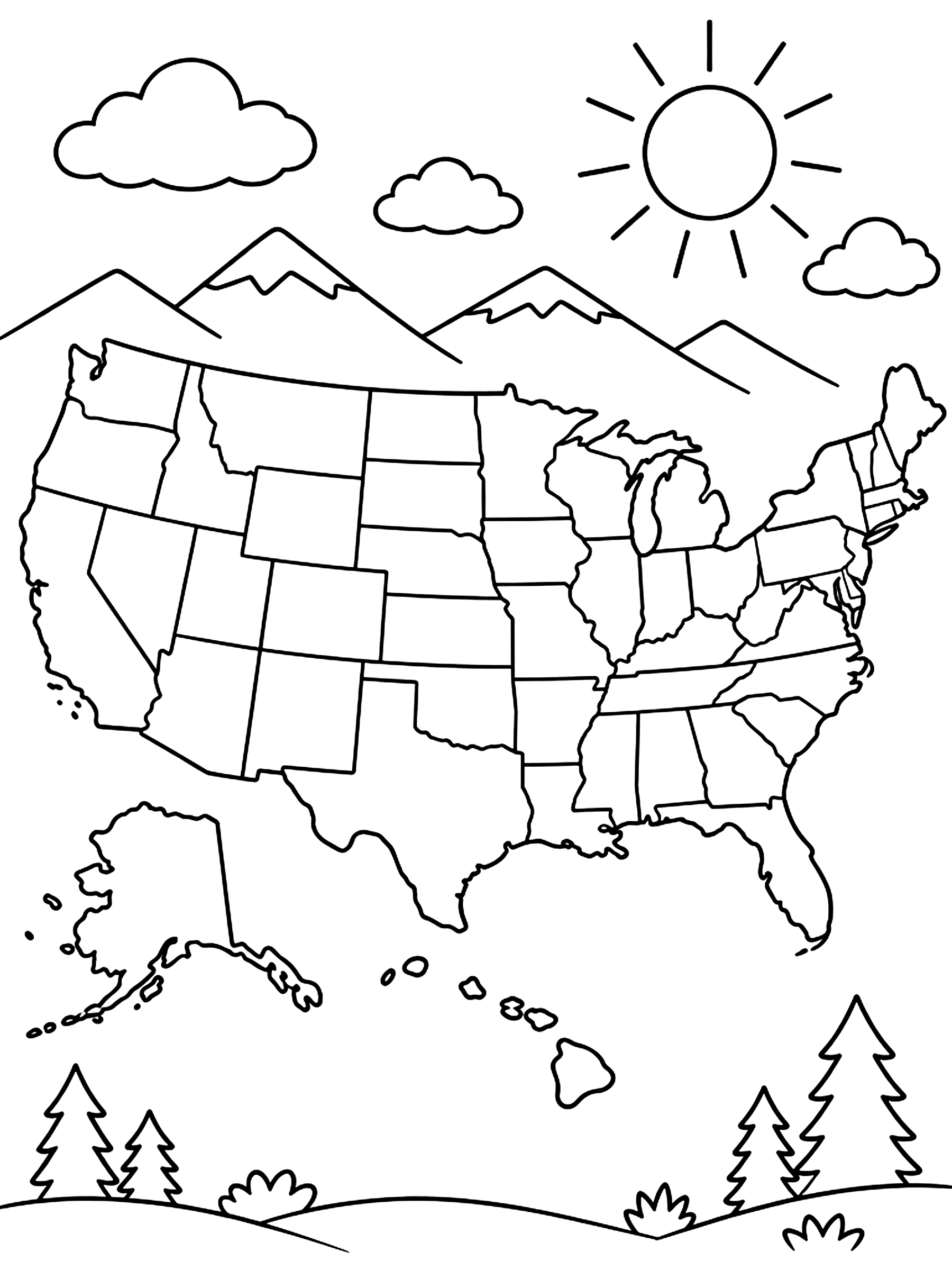 Labeled map of the 50 states coloring page