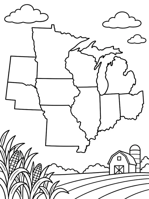 Midwest region map coloring page