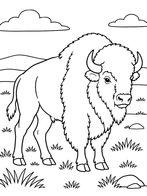 American bison on the plains coloring page
