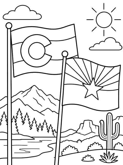 Colorado and Arizona state flags coloring page