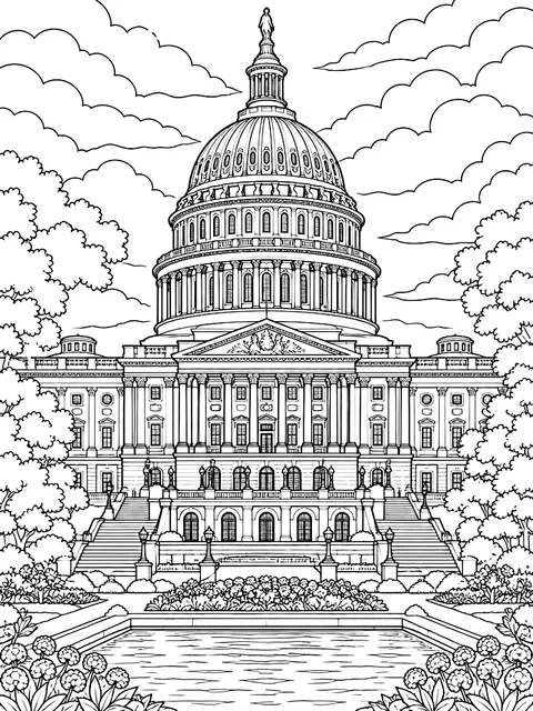 Detailed U.S. Capitol building coloring page