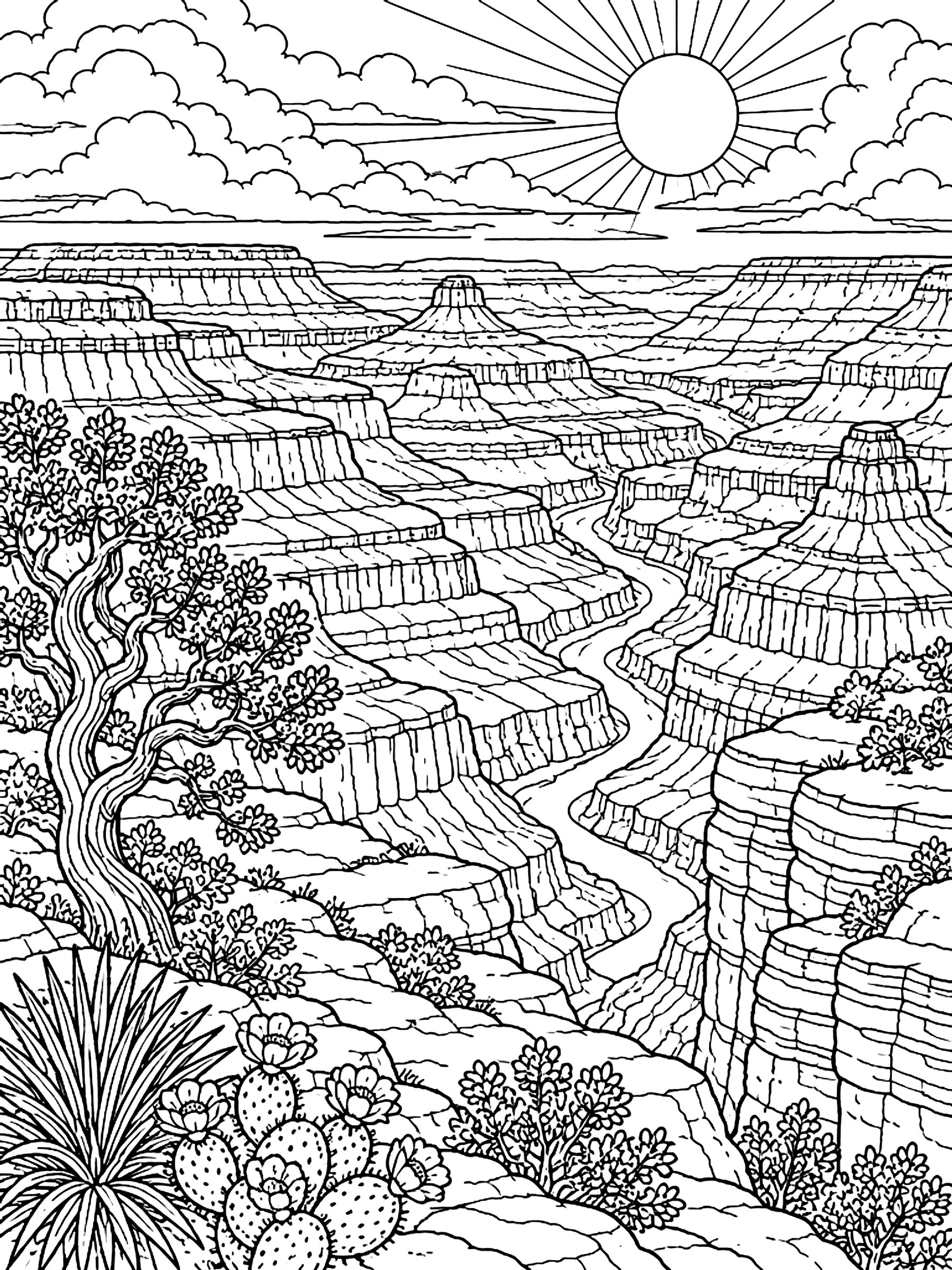 Detailed Grand Canyon coloring page