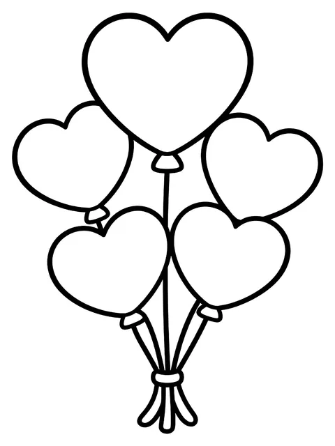 Easy Bunch of heart balloons coloring page