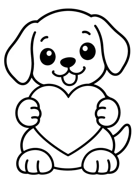 Easy Puppy holding a heart coloring page