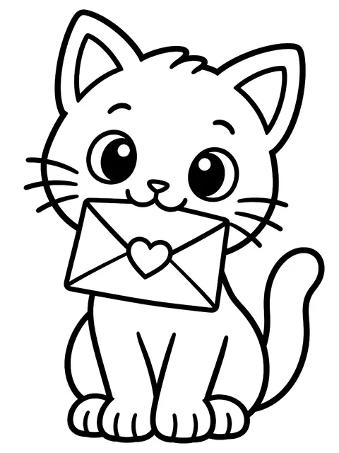 Easy Kitten with a love letter coloring page