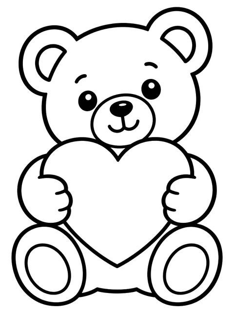 Easy Teddy bear hugging a heart coloring page