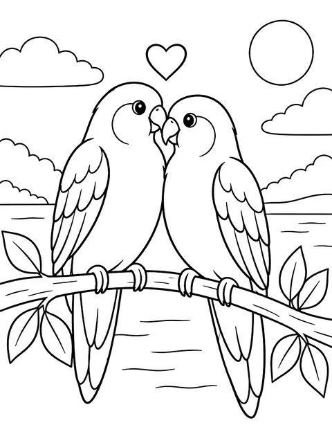 Love birds on a branch coloring page