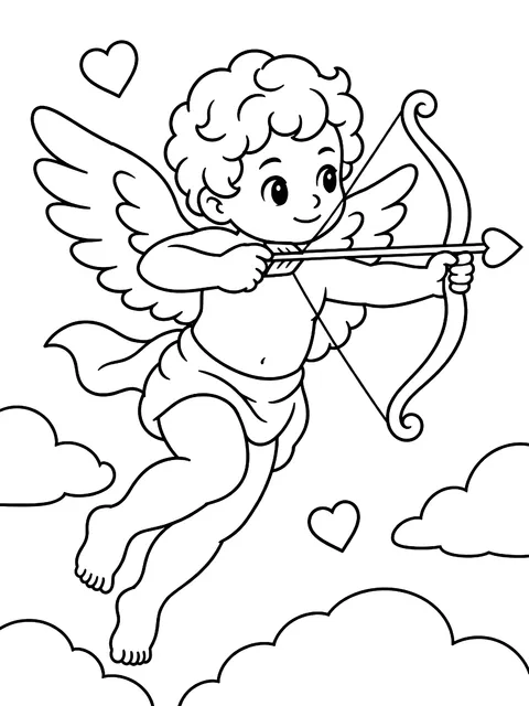 Cupid with a bow and arrow coloring page