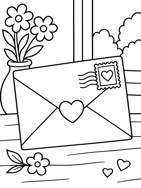 Love letter with a heart stamp coloring page
