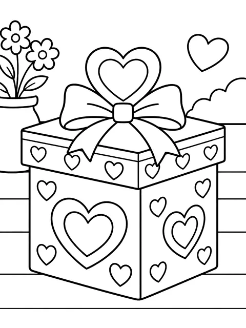 Decorated valentine box coloring page