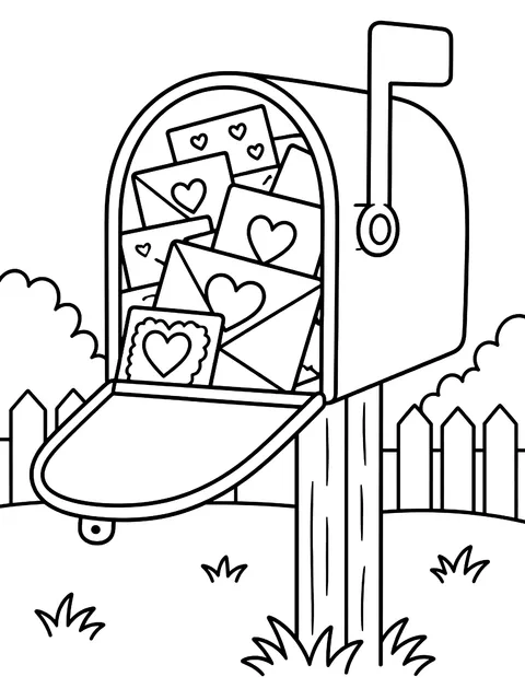 Mailbox full of valentines coloring page
