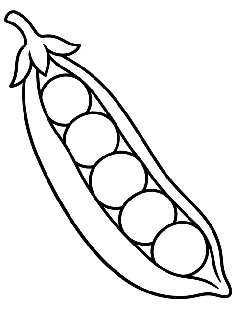 Easy Pea pod with five peas coloring page