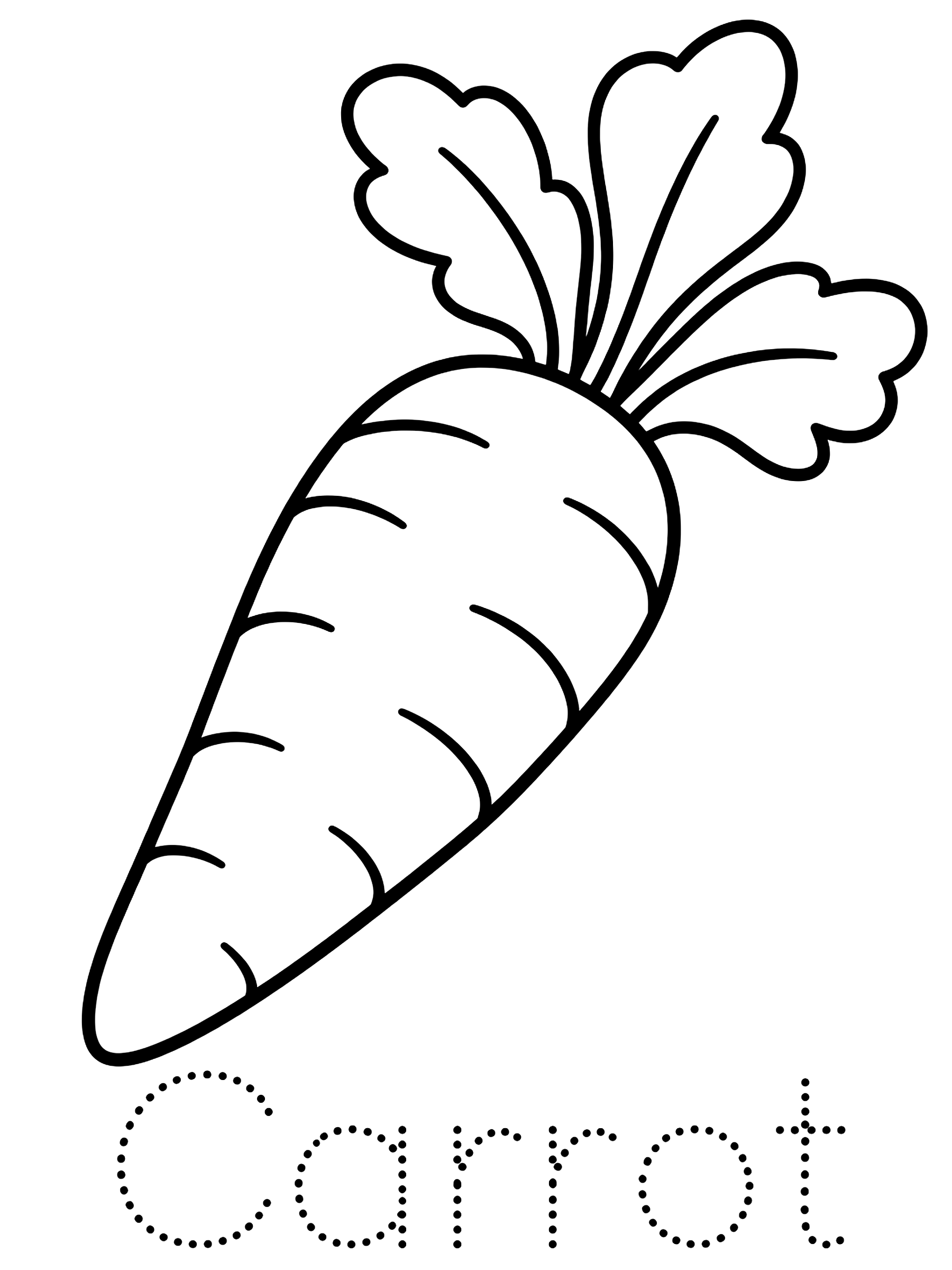 Easy Carrot with its name to trace coloring page
