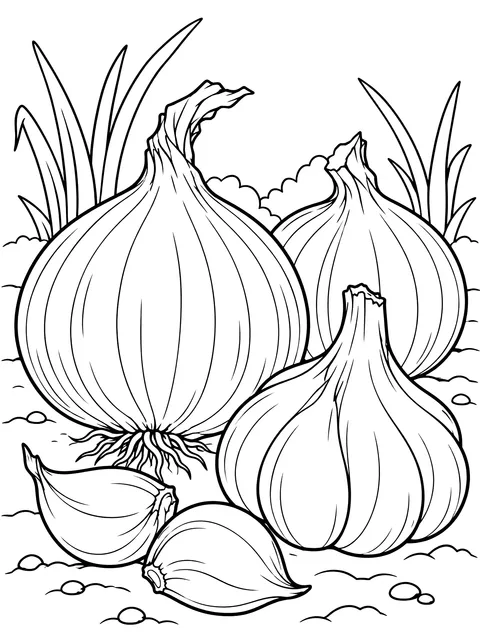 Onion and garlic bulbs coloring page
