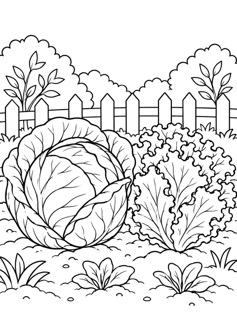 Cabbage and a head of lettuce coloring page