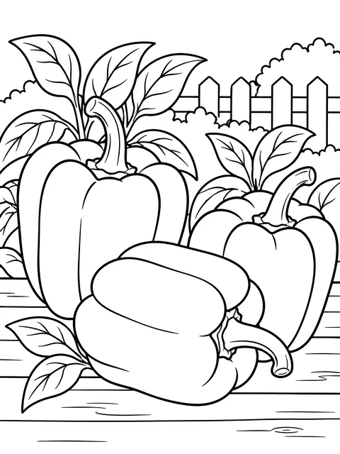 Three bell peppers coloring page