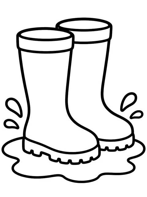 Easy Rain boots in a puddle coloring page