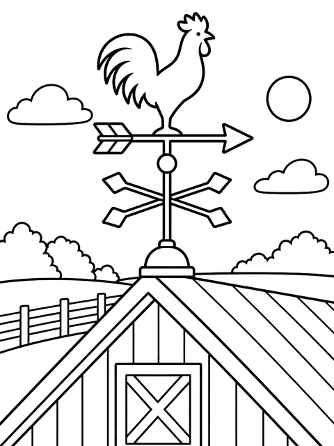 Weather vane on a barn roof coloring page