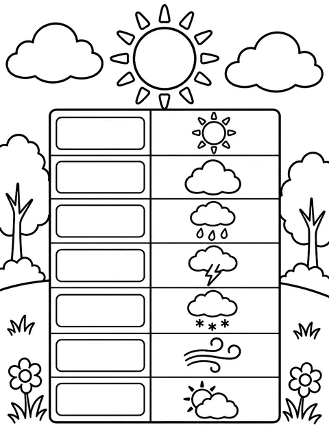 Weekly weather chart coloring page