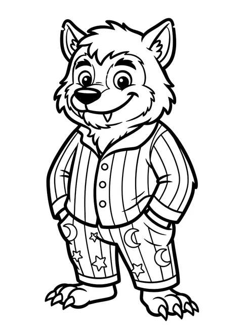 Easy Werewolf in pajamas coloring page