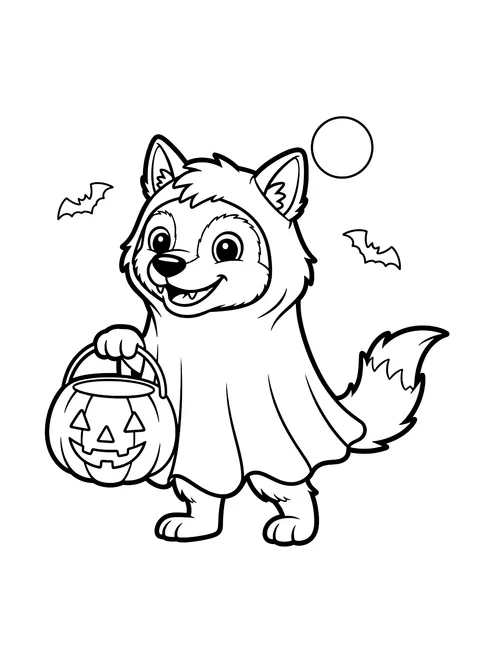 Easy Werewolf trick-or-treating coloring page