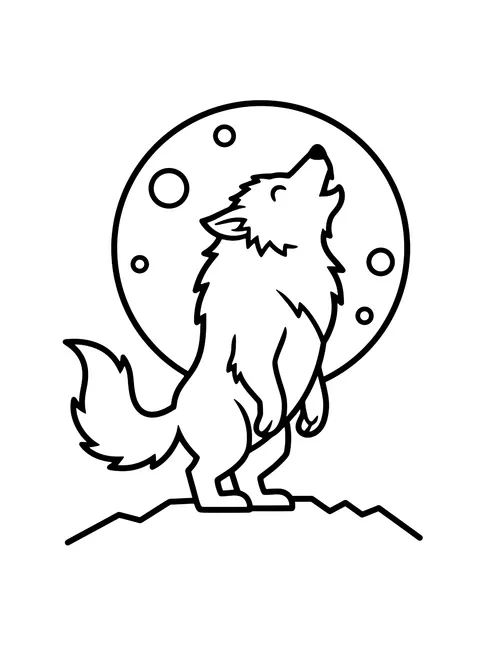 Easy Werewolf silhouette and moon coloring page