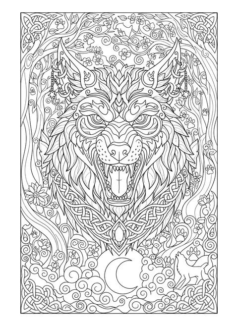 Detailed Werewolf portrait coloring page