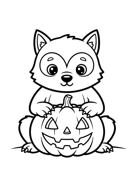 Easy Werewolf with a pumpkin coloring page