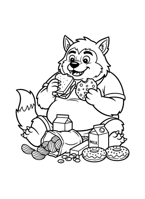 Easy Werewolf eating snacks coloring page