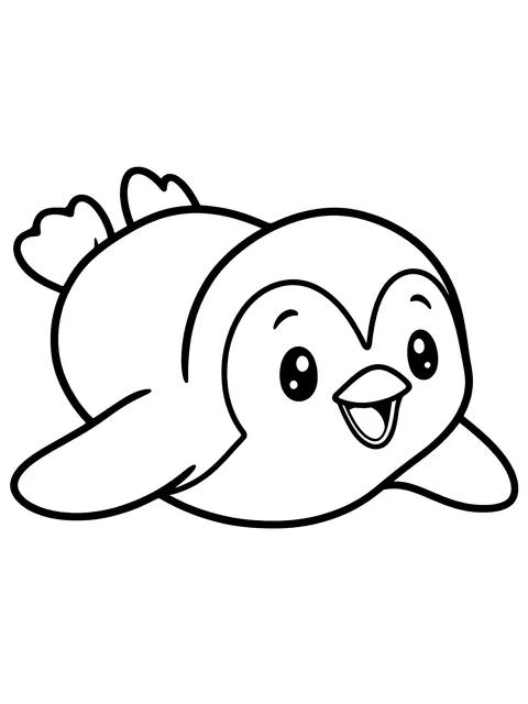 Easy Penguin sliding on its belly coloring page