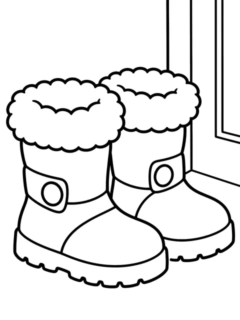 Easy Winter boots by the door coloring page