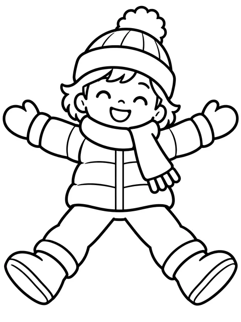 Easy Child making a snow angel coloring page