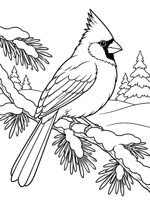 Cardinal on a snowy branch coloring page