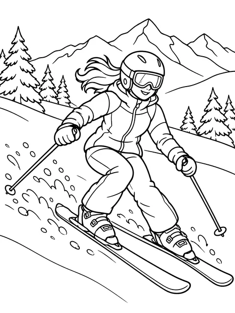 Skier going downhill coloring page