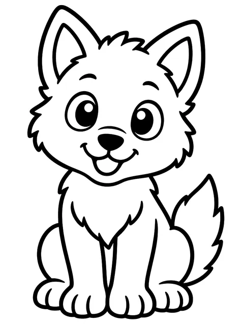 Easy Cute wolf pup sitting coloring page