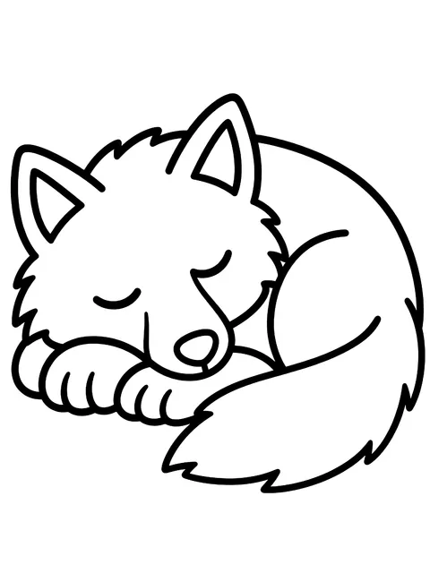 Easy Wolf curled up asleep coloring page