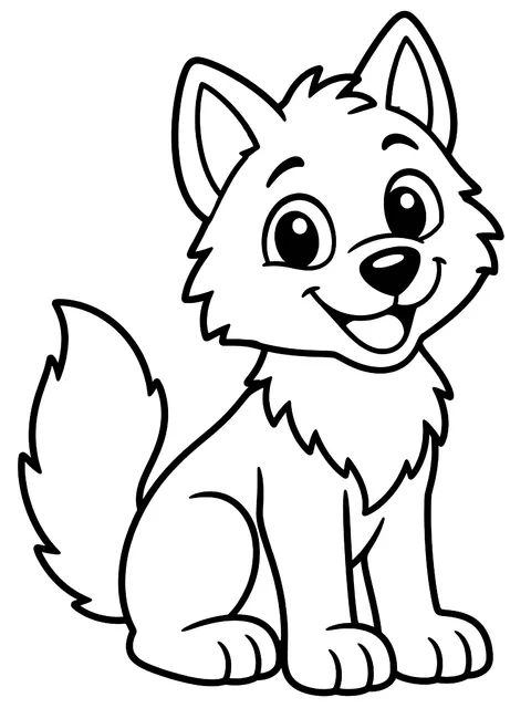 Easy Smiling cartoon wolf coloring page