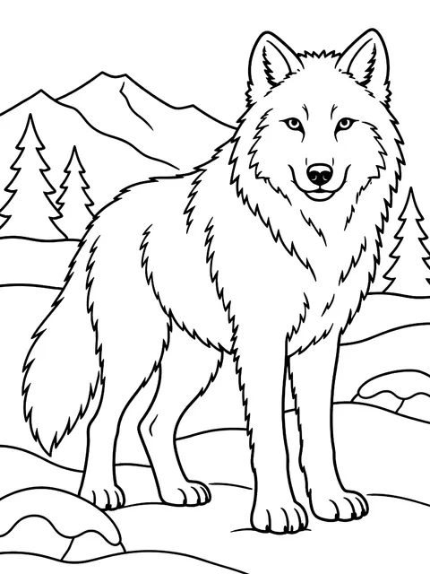Arctic wolf in the snow coloring page