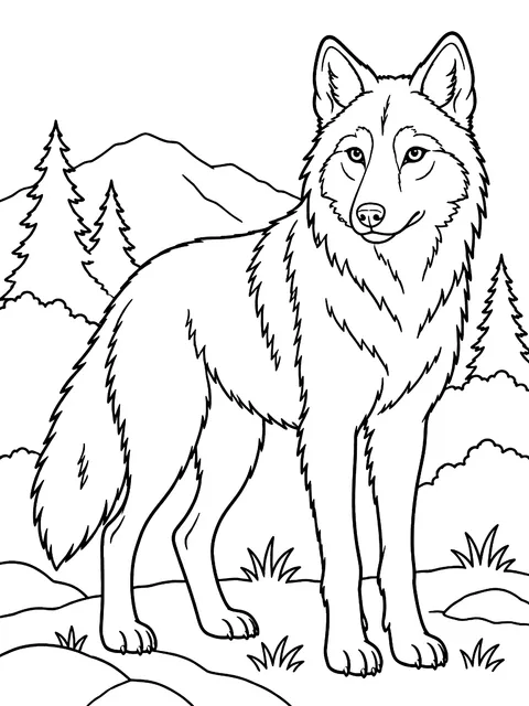 Red wolf standing coloring page