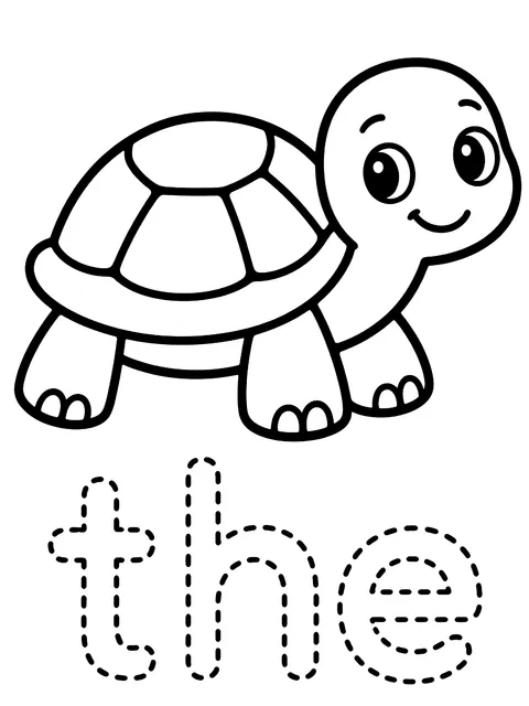 Easy Sight word the with a tracing line coloring page