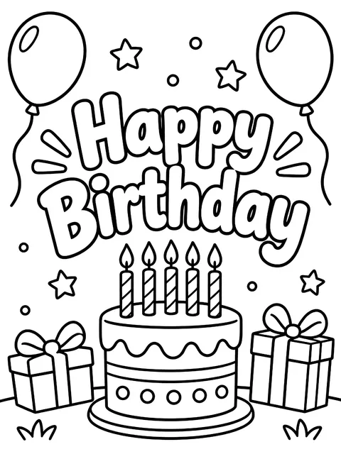 Happy birthday lettering coloring page