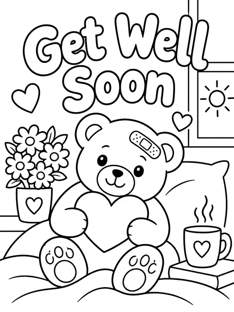 Get well soon lettering coloring page