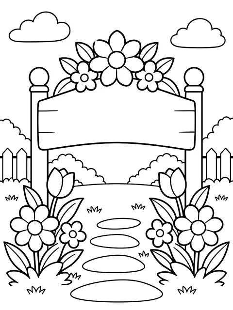 Welcome with flowers coloring page