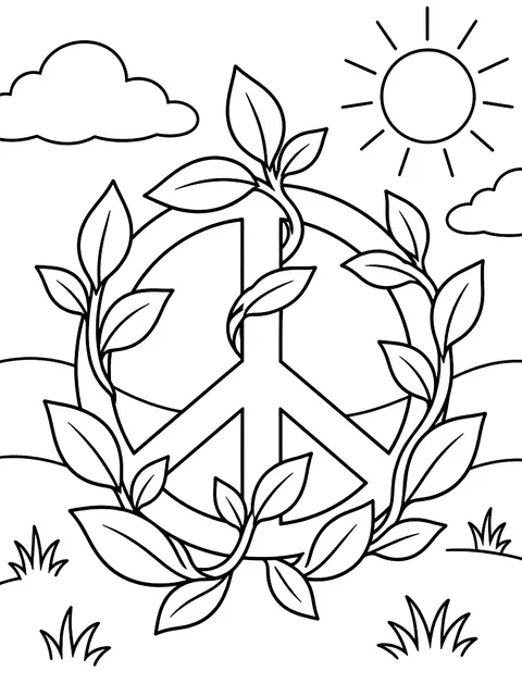 Peace wrapped in leaves coloring page