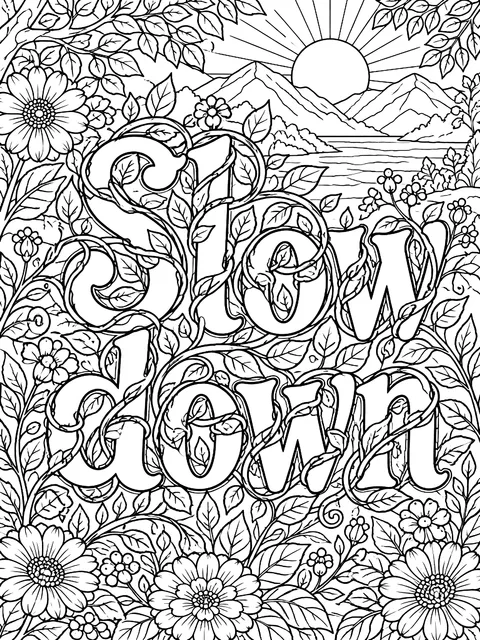 Detailed Slow down wrapped in vines coloring page