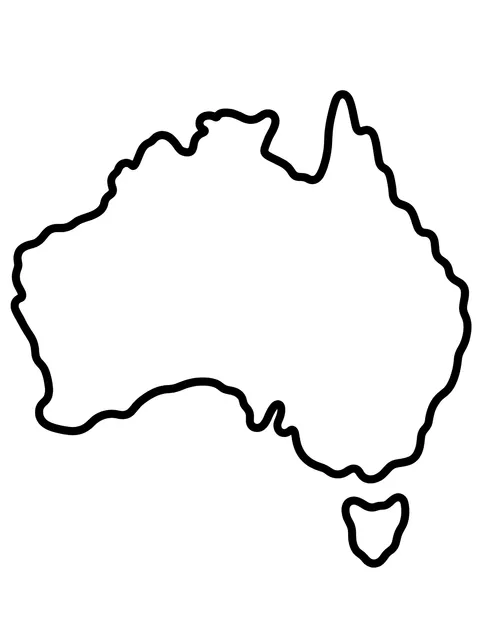 Easy Australia continent map coloring page