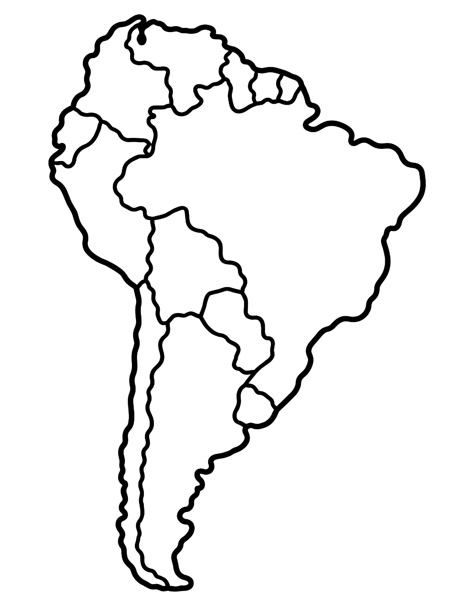 Easy South America continent map coloring page