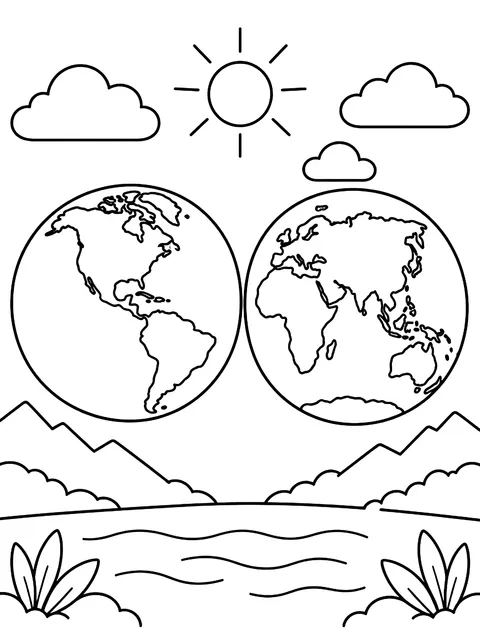 Two hemispheres side by side coloring page