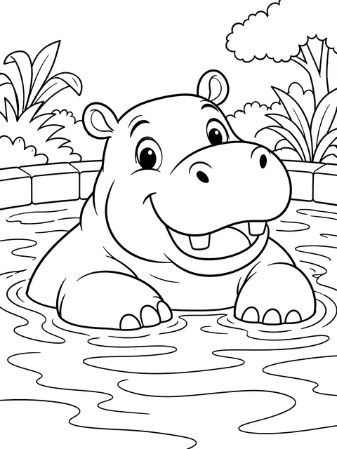 Hippo in a pool coloring page