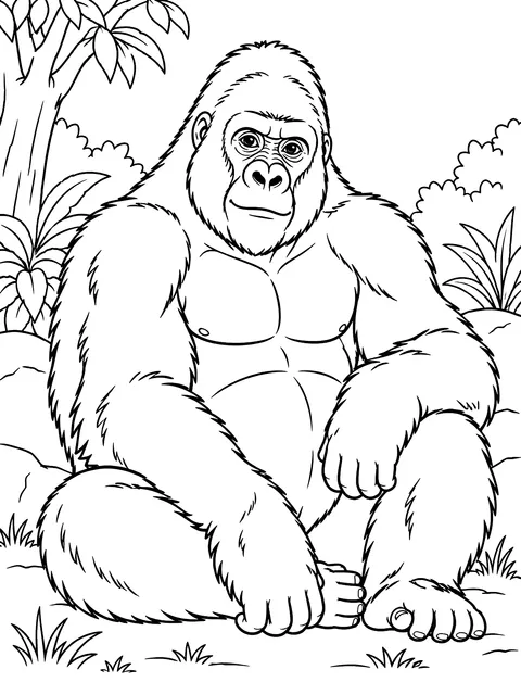 Gorilla sitting coloring page
